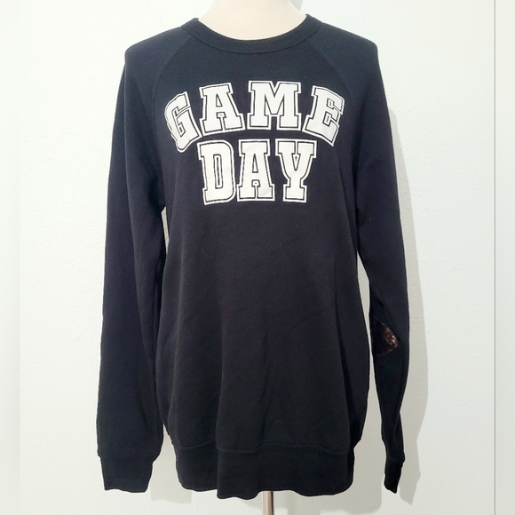 Love Bambi Black "Game Day" Sweatshirt Size Large Elbow Patch Football Sequin - Picture 2 of 10